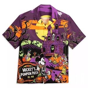 NEW Disney Halloween Shirt Purple Mickey Mouse Pumpkin Button Up Mens XS